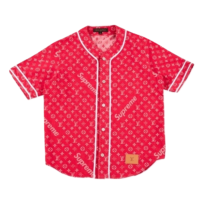 Supreme x Louis Vuitton Jacquard Denim Baseball Jersey - Red - Used