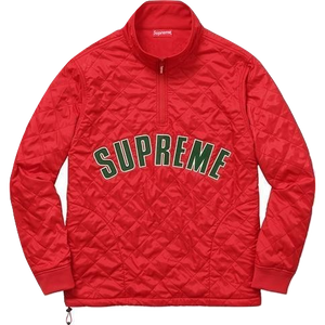 Supreme Arc Logo Quilted Half Zip Pullover - Red
