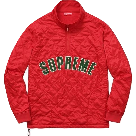 Supreme Arc Logo Quilted Half Zip Pullover - Red