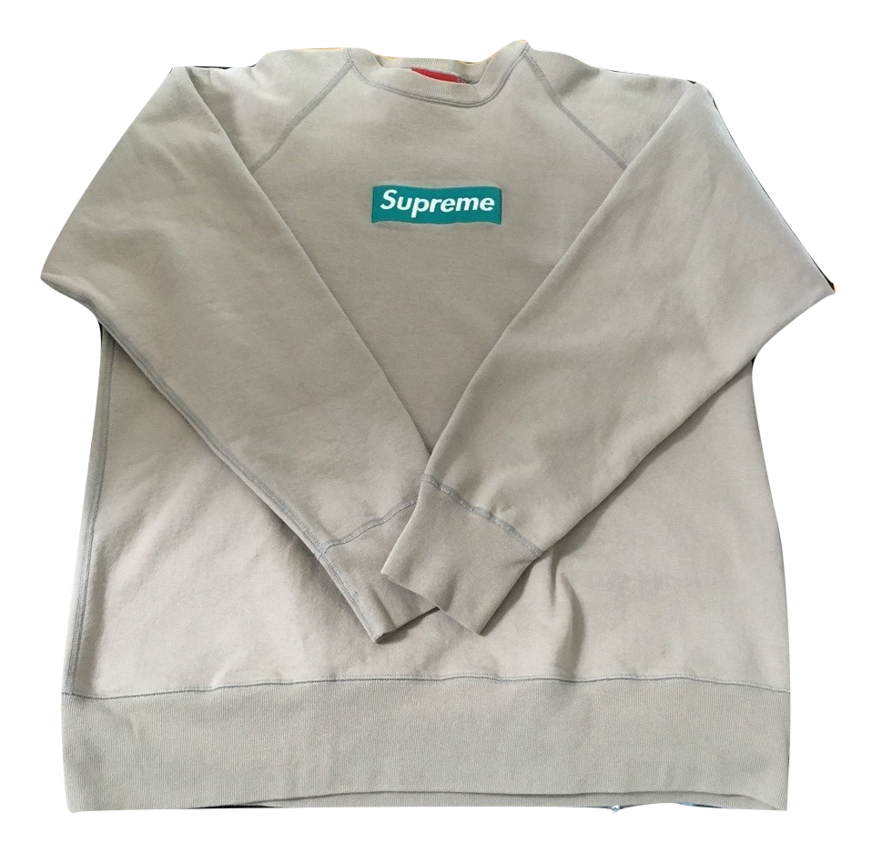 Supreme Box Logo Crewneck - Oatmeal/Teal
