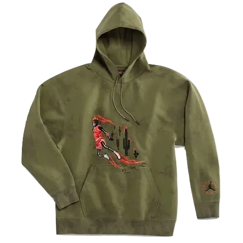 Travis Scott Jordan Washed Suede Hoodie - Olive Travis Scott