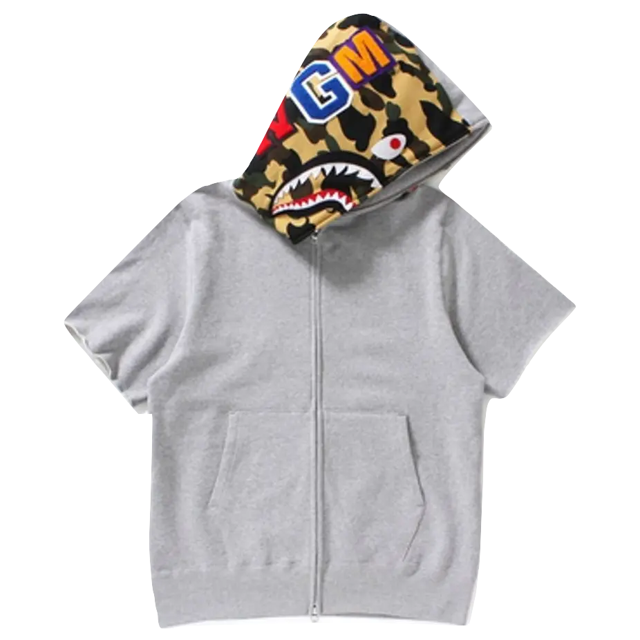 A Bathing Ape Shark Short Sleeve Full Zip Hoodie - Gray Bape