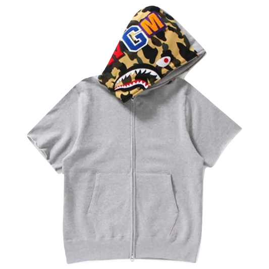 A Bathing Ape Shark Short Sleeve Full Zip Hoodie - Gray - Used Bape