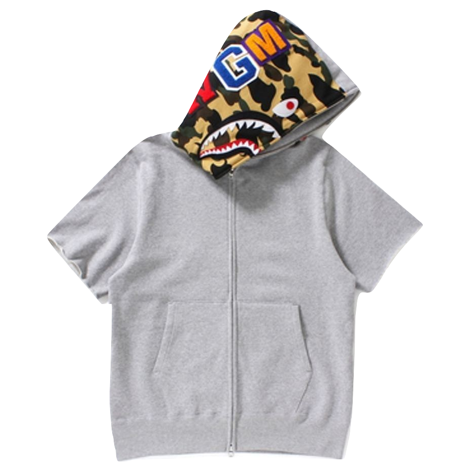 A Bathing Ape Shark Short Sleeve Full Zip Hoodie - Gray - Used