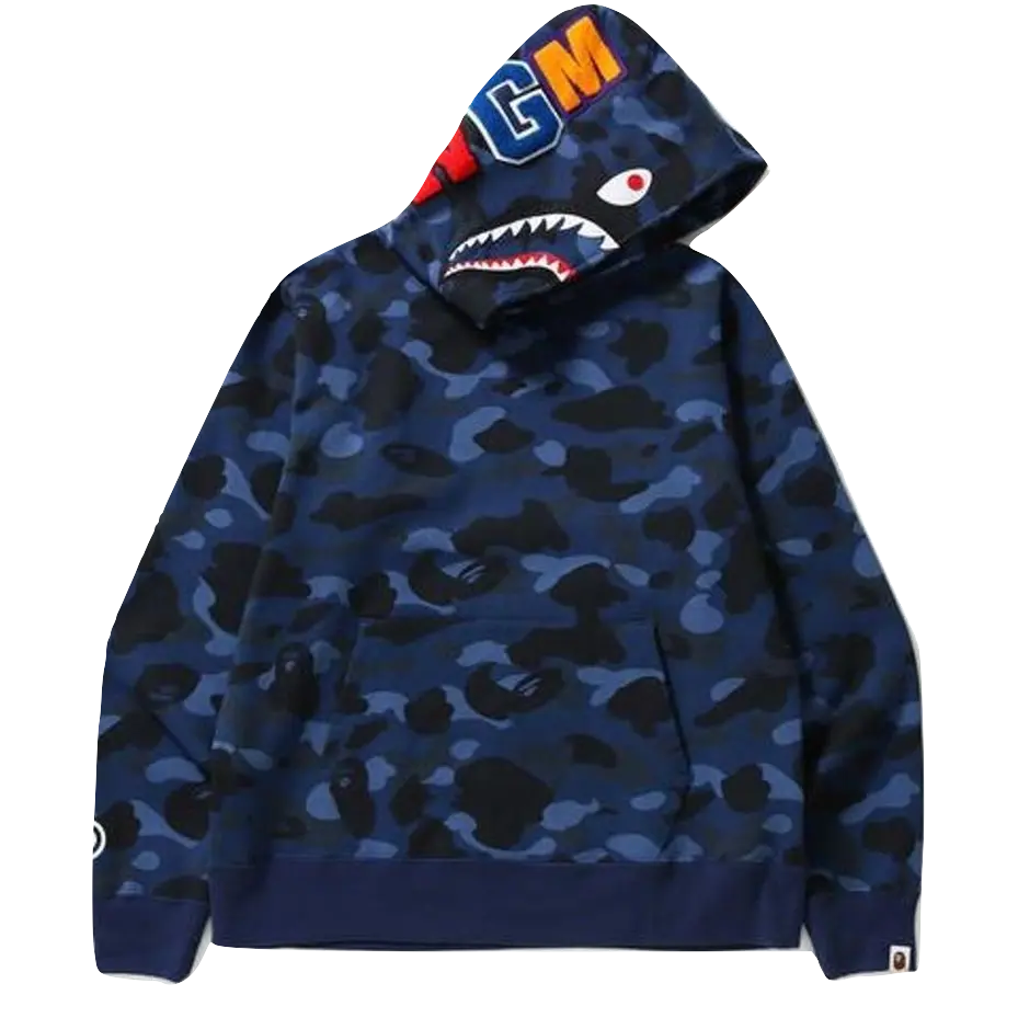 A Bathing Ape Color Camo Shark Wide Pullover Hoodie - Blue - Used Bape