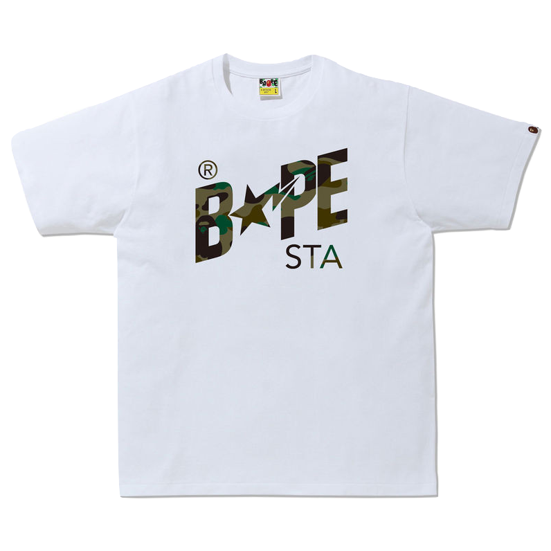 A Bathing Ape 1st Camo Bape Sta Tee - White/Green - Used Bape