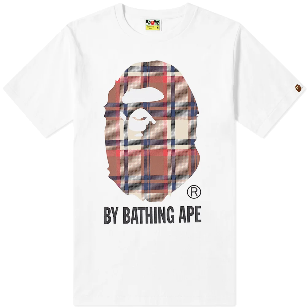 A Bathing Ape Check By Bathing Ape Tee - White/Red (FW21) Bape