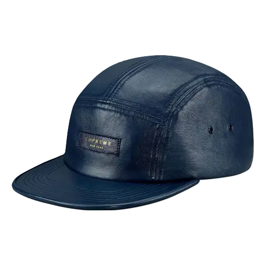 SUPREME LEATHER CAMP CAP ネイビー ボックスロゴ レザー キャップ