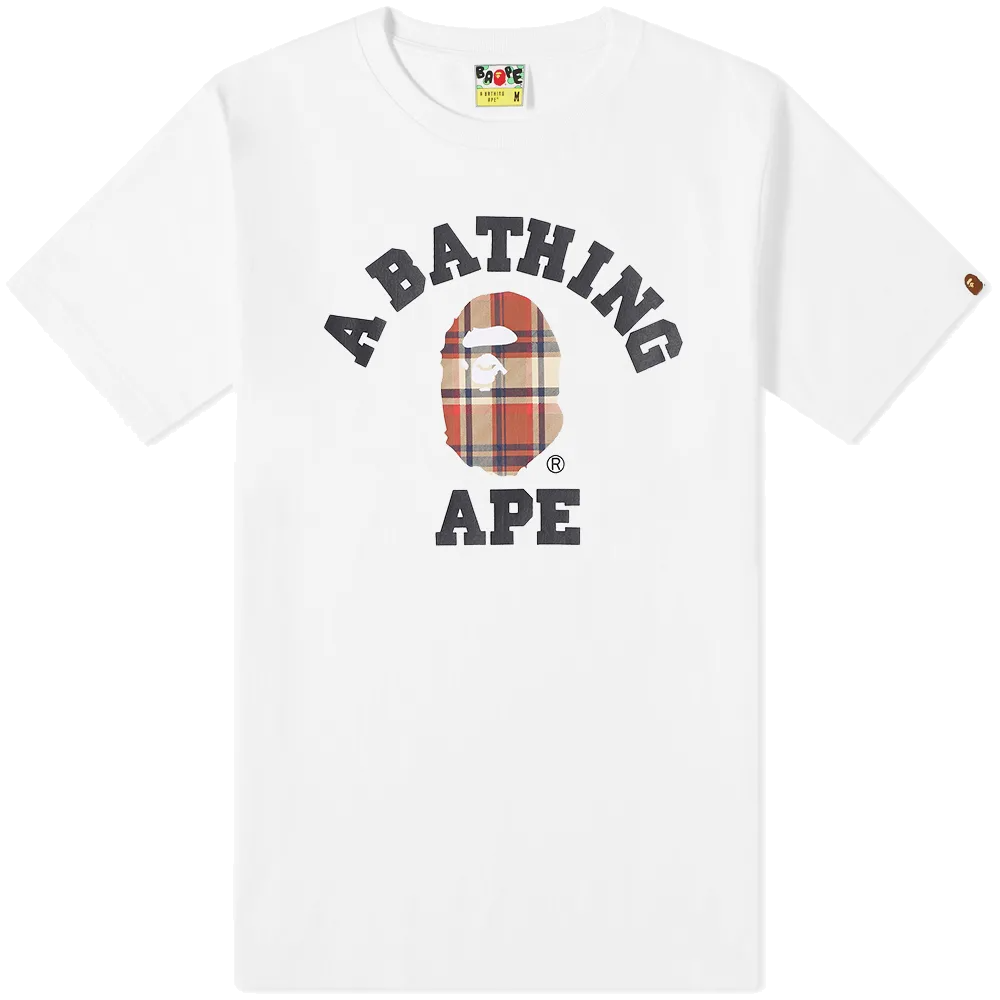 A Bathing Ape Check College Tee - White/Red Bape