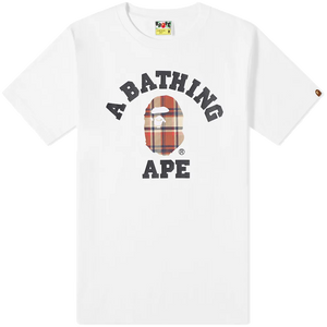 A Bathing Ape Check College Tee - White/Red