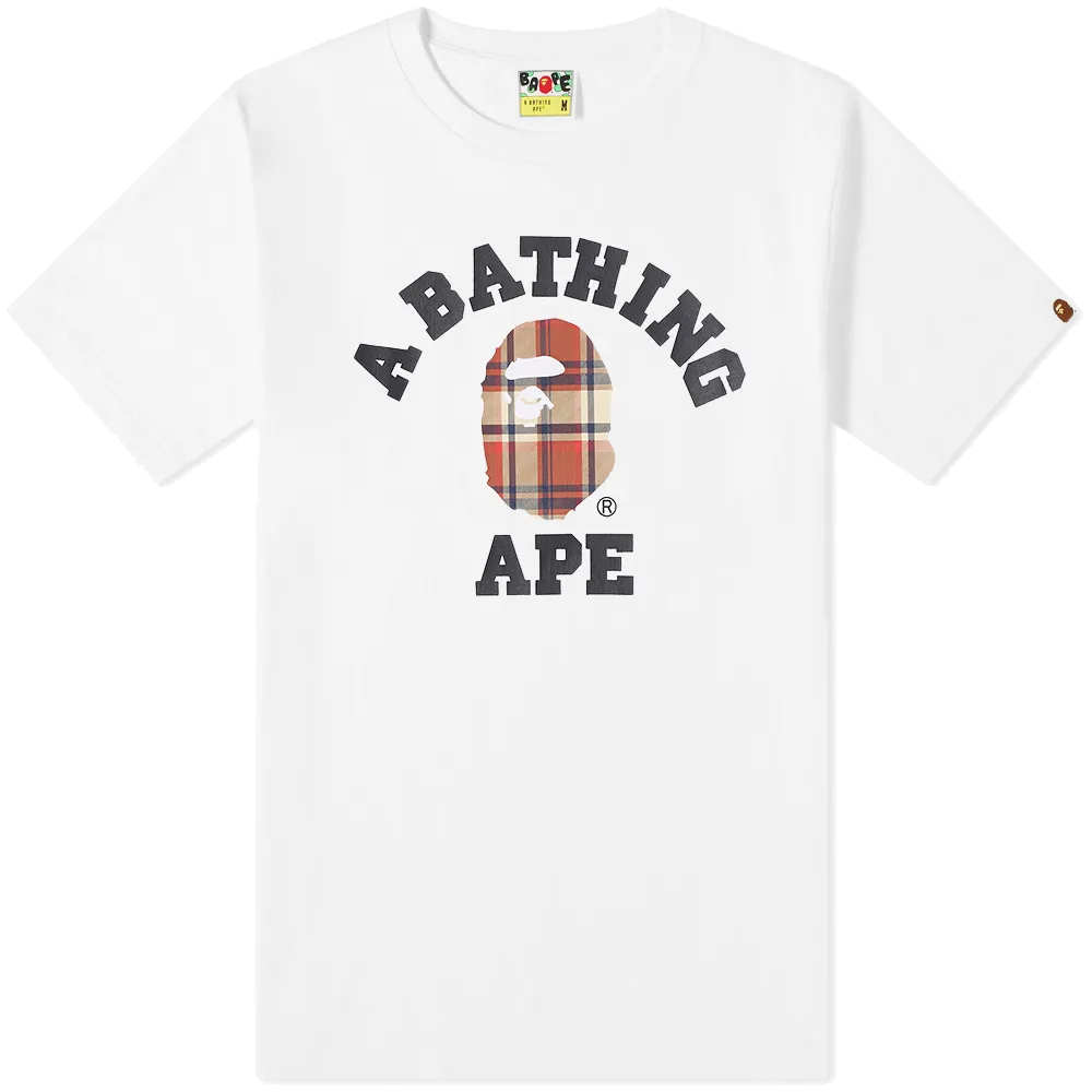 A Bathing Ape Check College Tee - White/Red