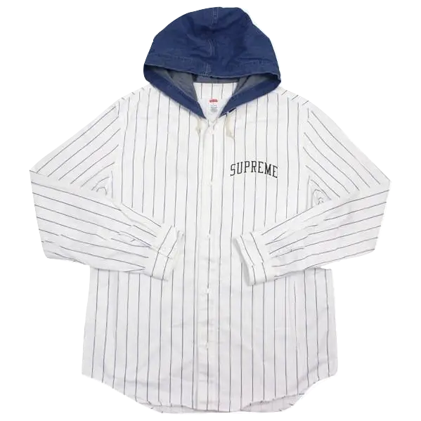 Supreme Denim Hooded Baseball Shirt - White Supreme