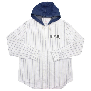 Supreme Denim Hooded Baseball Shirt - White