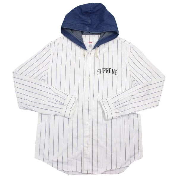 Supreme Denim Hooded Baseball Shirt - White