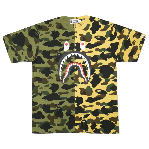 A Bathing Ape Spilt Camo Shark Tee - Used Bape