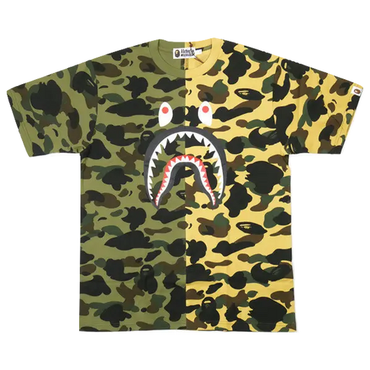 A Bathing Ape Spilt Camo Shark Tee - Used Bape