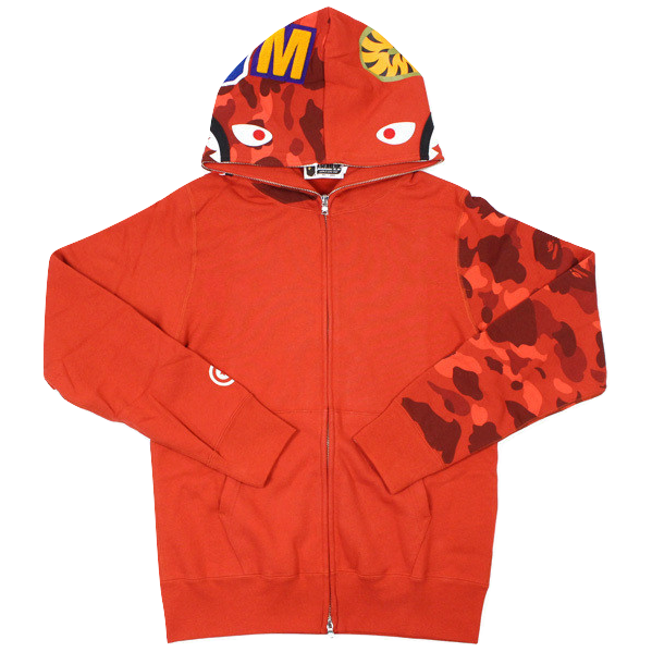 A Bathing Ape Color Camo Sleeve Shark Full Zip Hoodie - Red/Red Camo Bape
