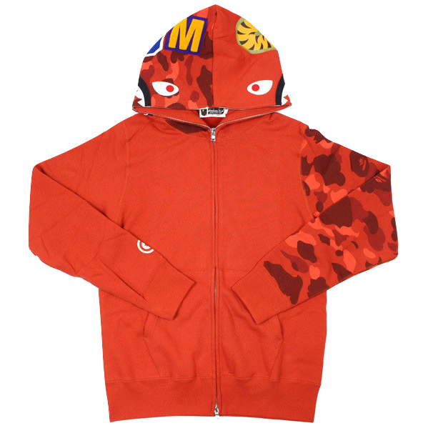 A Bathing Ape Color Camo Sleeve Shark Full Zip Hoodie - Red/Red Camo