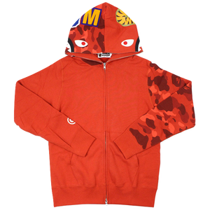 A Bathing Ape Color Camo Sleeve Shark Full Zip Hoodie - Red/Red Camo - Used