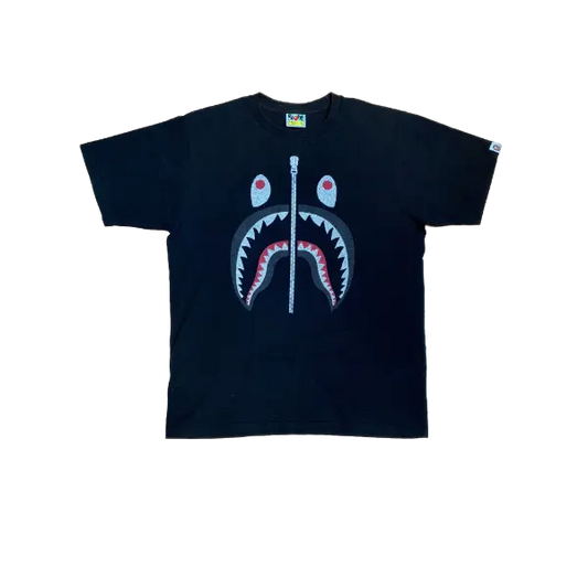 A Bathing Ape Textile Shark Tee - Black - Used Bape