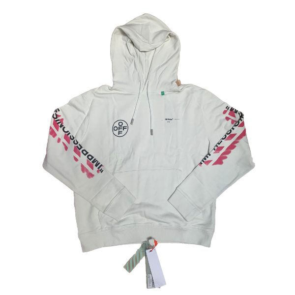 OFF White Diag Stencil Slim Hoodie White Pink Grails SF