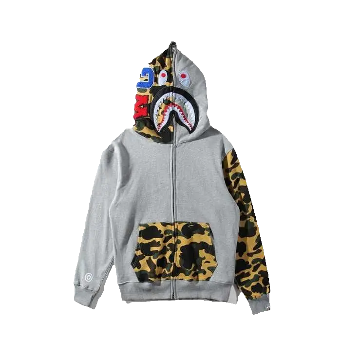Bape 1st Camo Shark Full Zip Hoodie - Grey/Yellow Bape