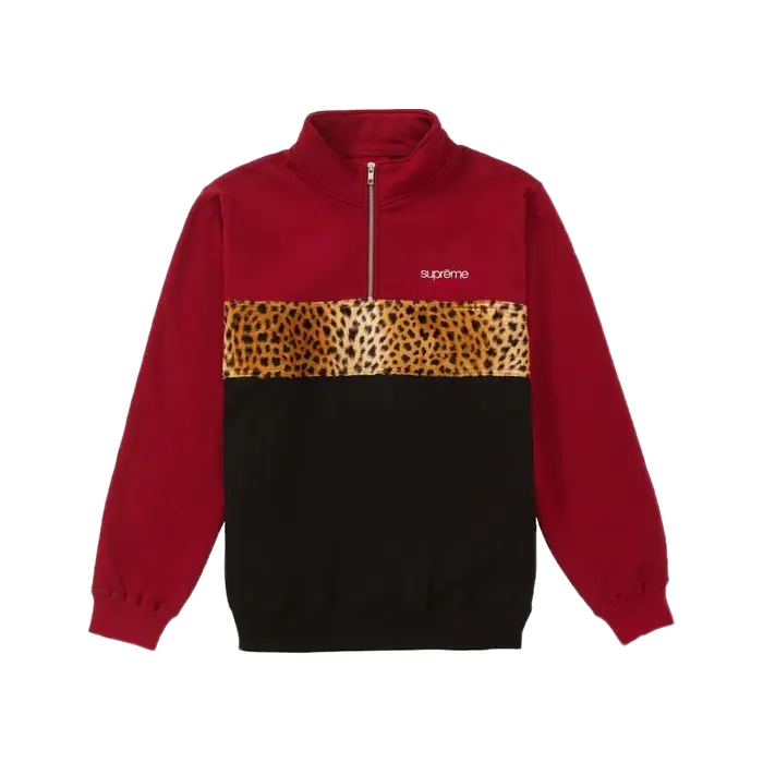 Supreme Leopard Panel Half Zip Sweatshirt - Cardinal Supreme