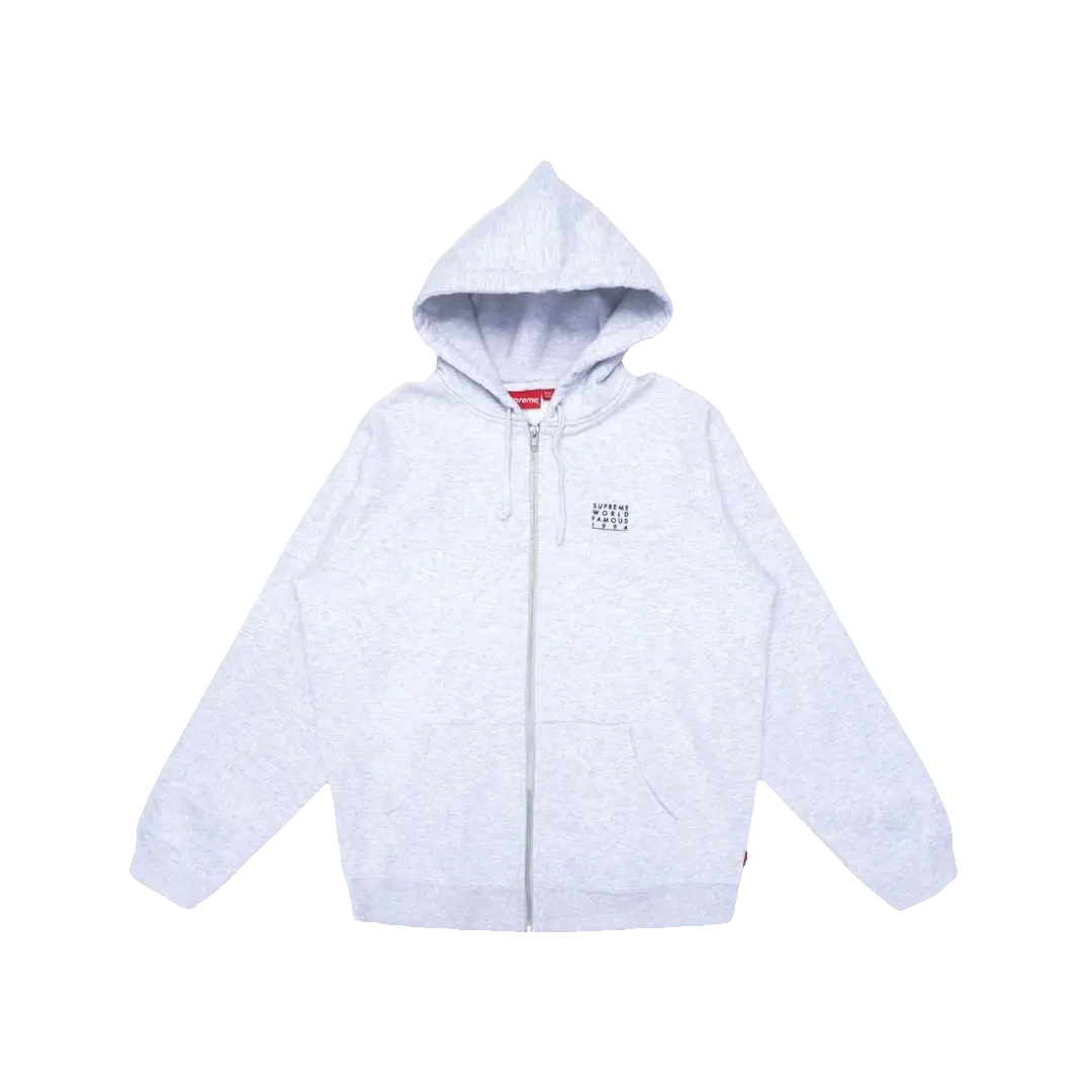 Supreme World Famous Zip Up Hooded Sweatshirt - Ash Grey - Used Supreme