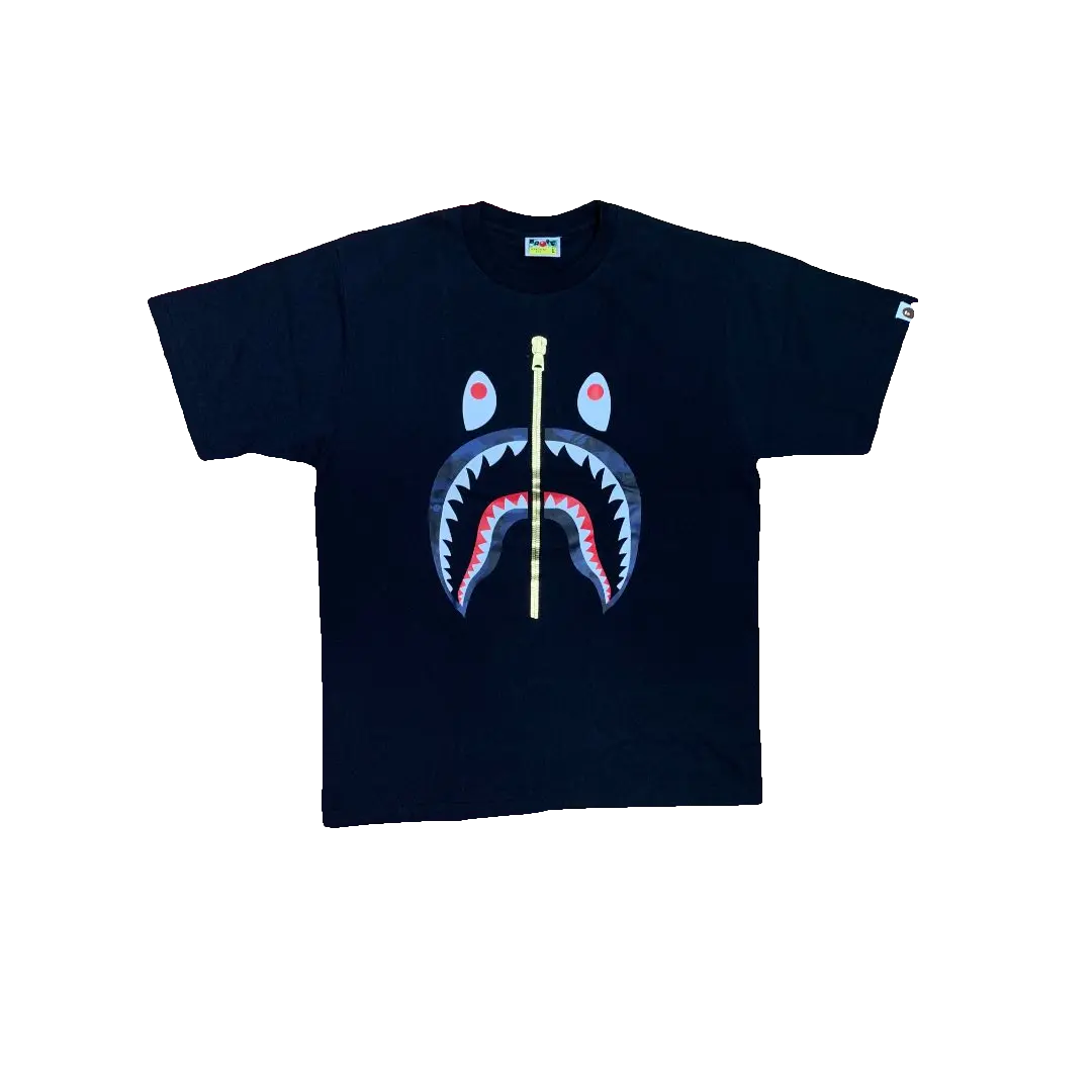 Bape Camo Shark Gold Zip Tee - Black/Blue Bape