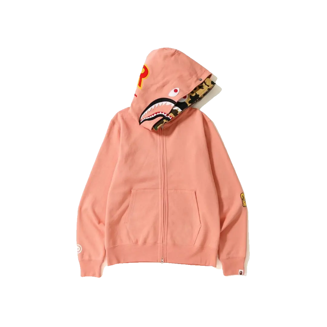 Bape 2nd Shark Wide Full Zip Double Hoodie - Pink Bape