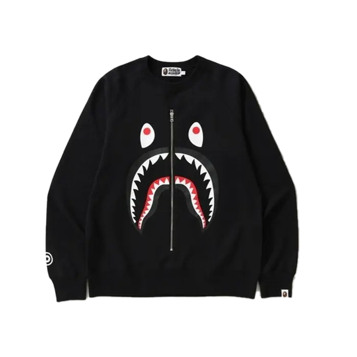 A Bathing Ape Shark Metal Zip Crewneck - Black Bape