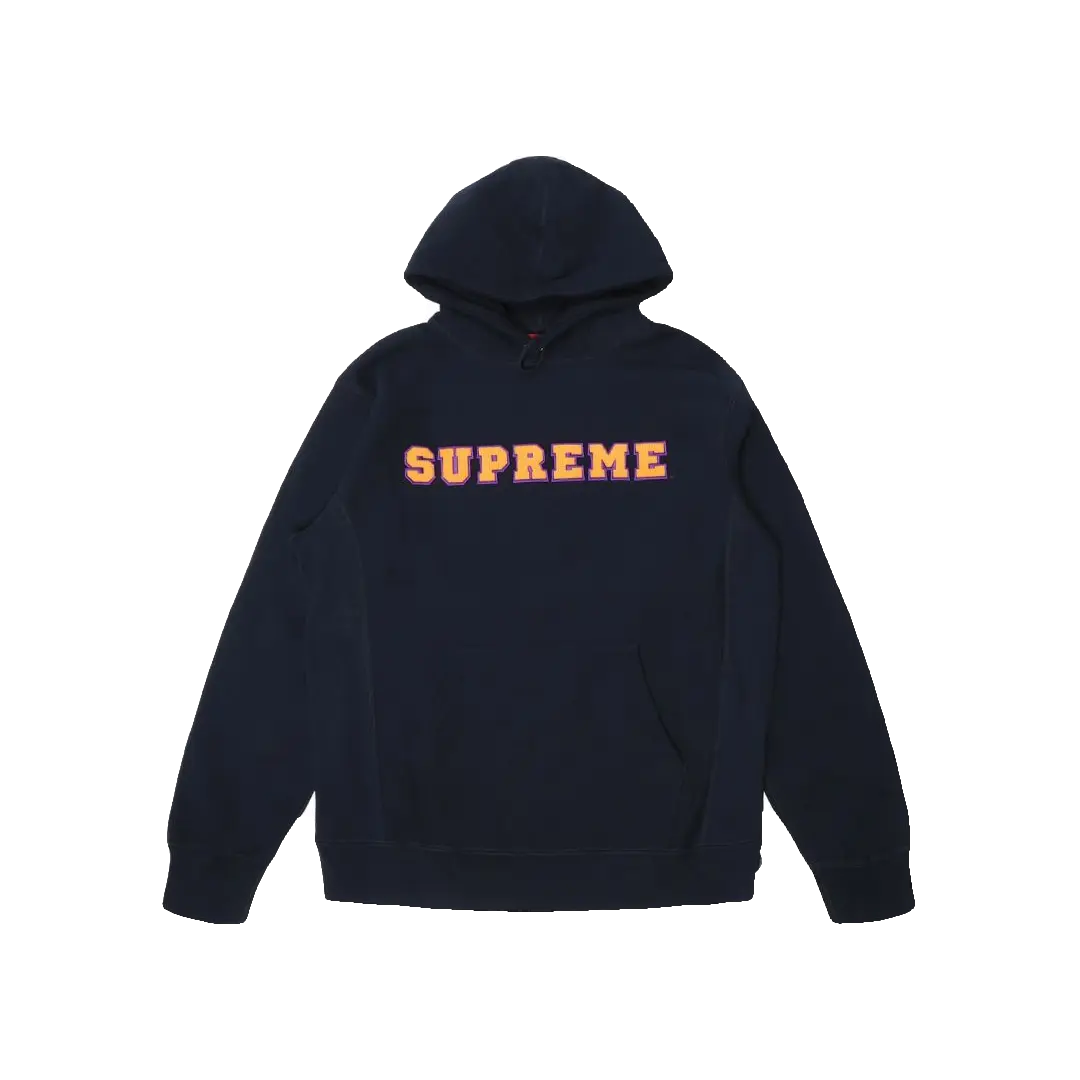 Supreme Cord Collegiate Logo Hooded Sweatshirt - Navy Supreme