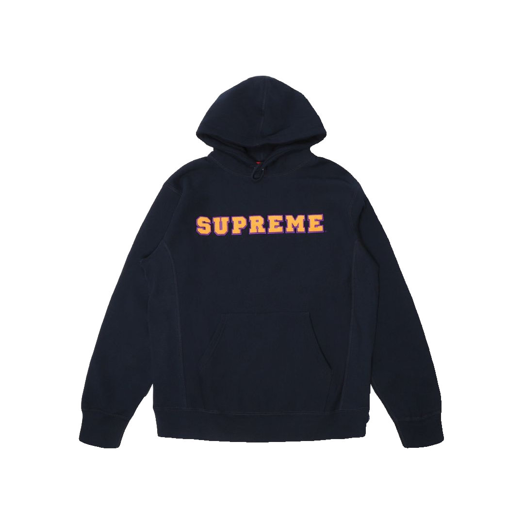 Supreme Cord Collegiate Logo Hooded Sweatshirt - Navy