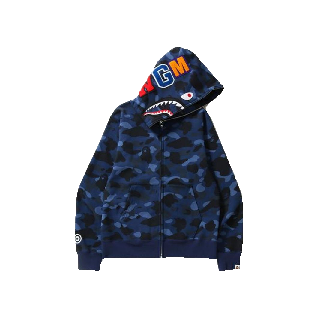 Bape Color Camo Shark Full Zip Hoodie - Blue - Used