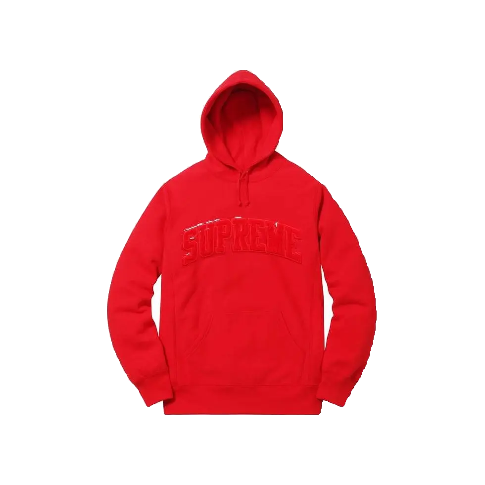 Supreme Patent Chenille Arc Logo Hoodie - Red - Used Supreme