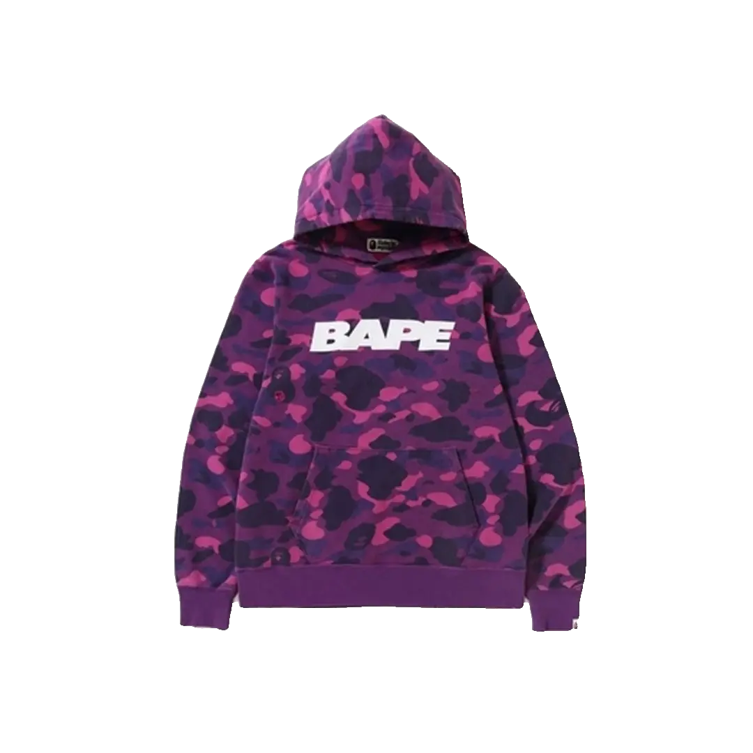 A Bathing Ape Color Camo Damage Wide Pullover Hoodie - Purple Bape
