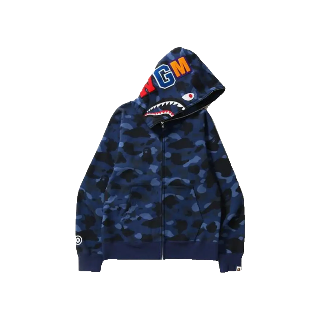 Bape Color Camo Shark Full Zip Hoodie - Blue Bape