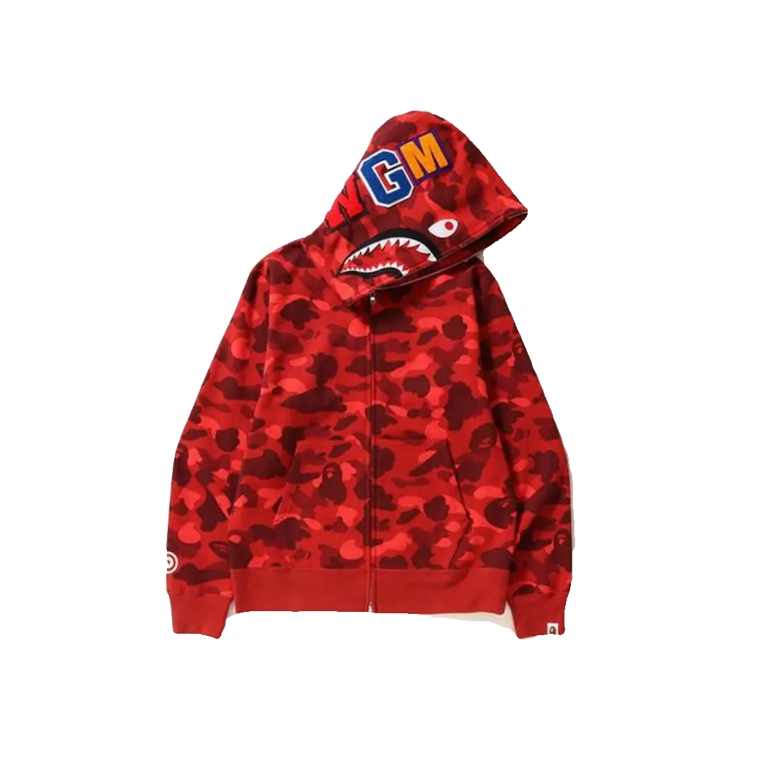 A Bathing Ape Color Camo Shark Full Zip Hoodie - Red Camo Bape