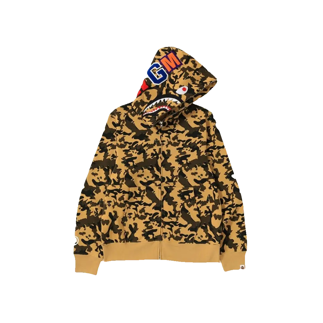 A Bathing Ape Desert Camo Shark Full Zip Hoodie - Yellow Bape