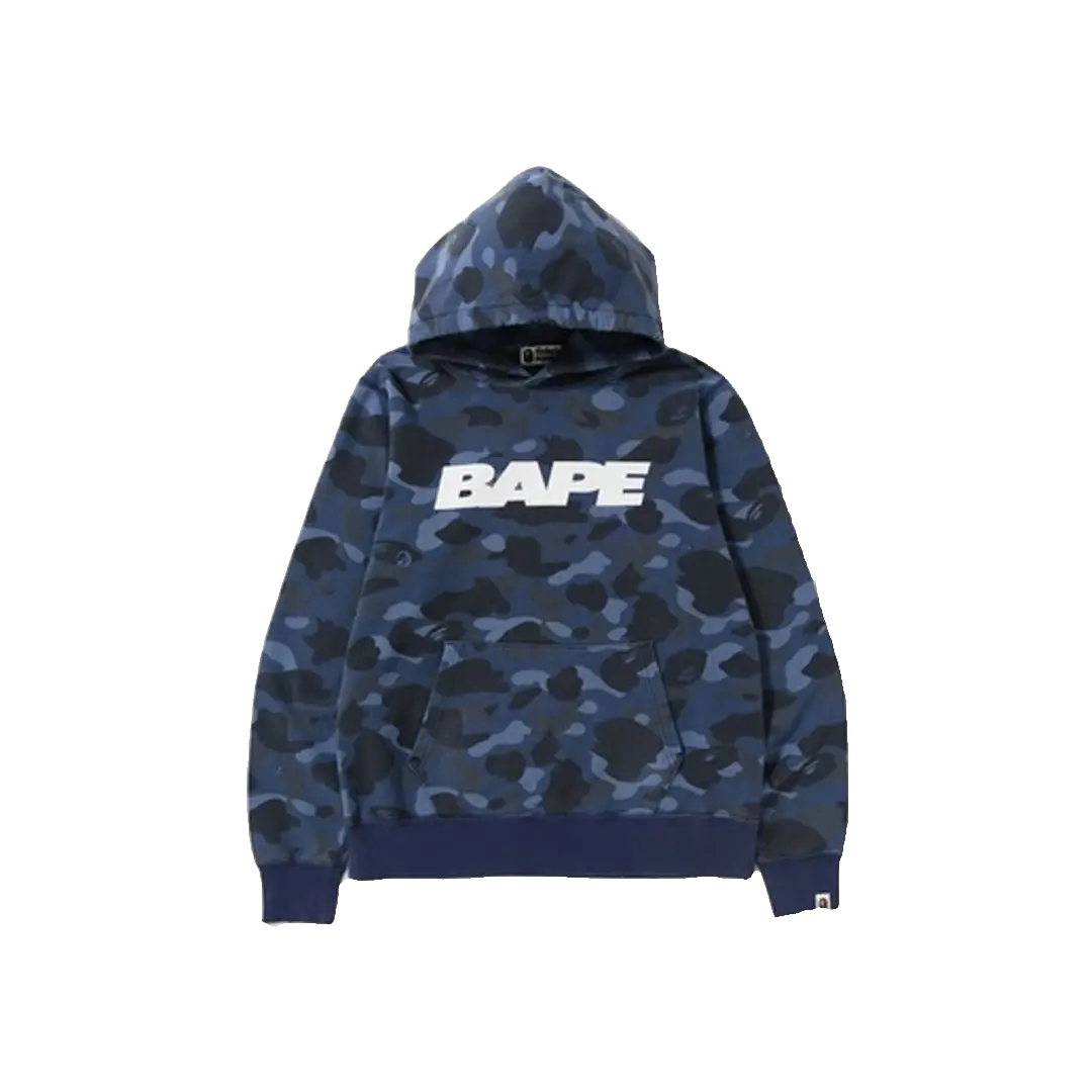 A Bathing Ape Color Camo Damage Wide Pullover Hoodie - Blue Bape