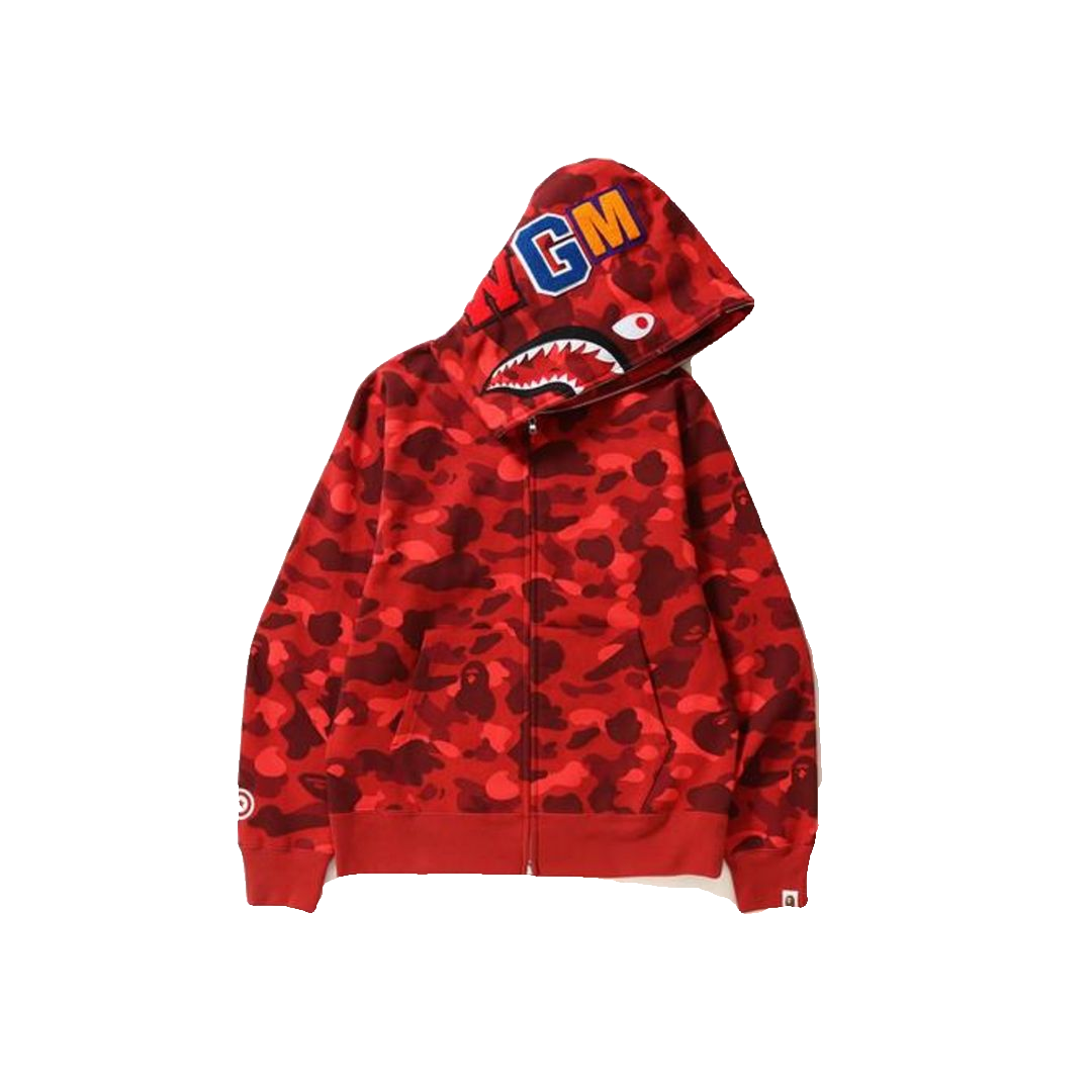 A Bathing Ape Color Camo Shark Full Zip Hoodie - Red - Used Bape