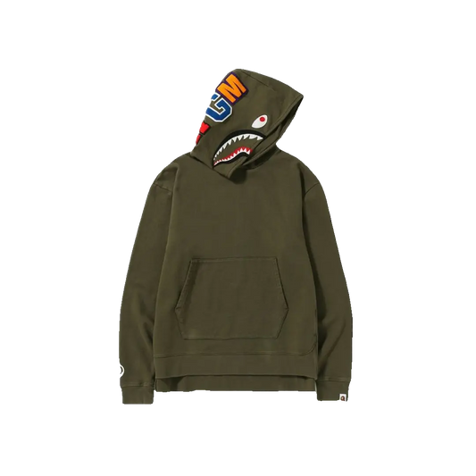 A Bathing Ape Vintage Wash Shark Wide Pullover Hoodie - Olive Drab Bape