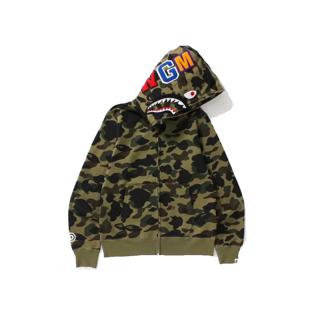 Bape 1st Camo Shark Full Zip Hoodie - Green Bape