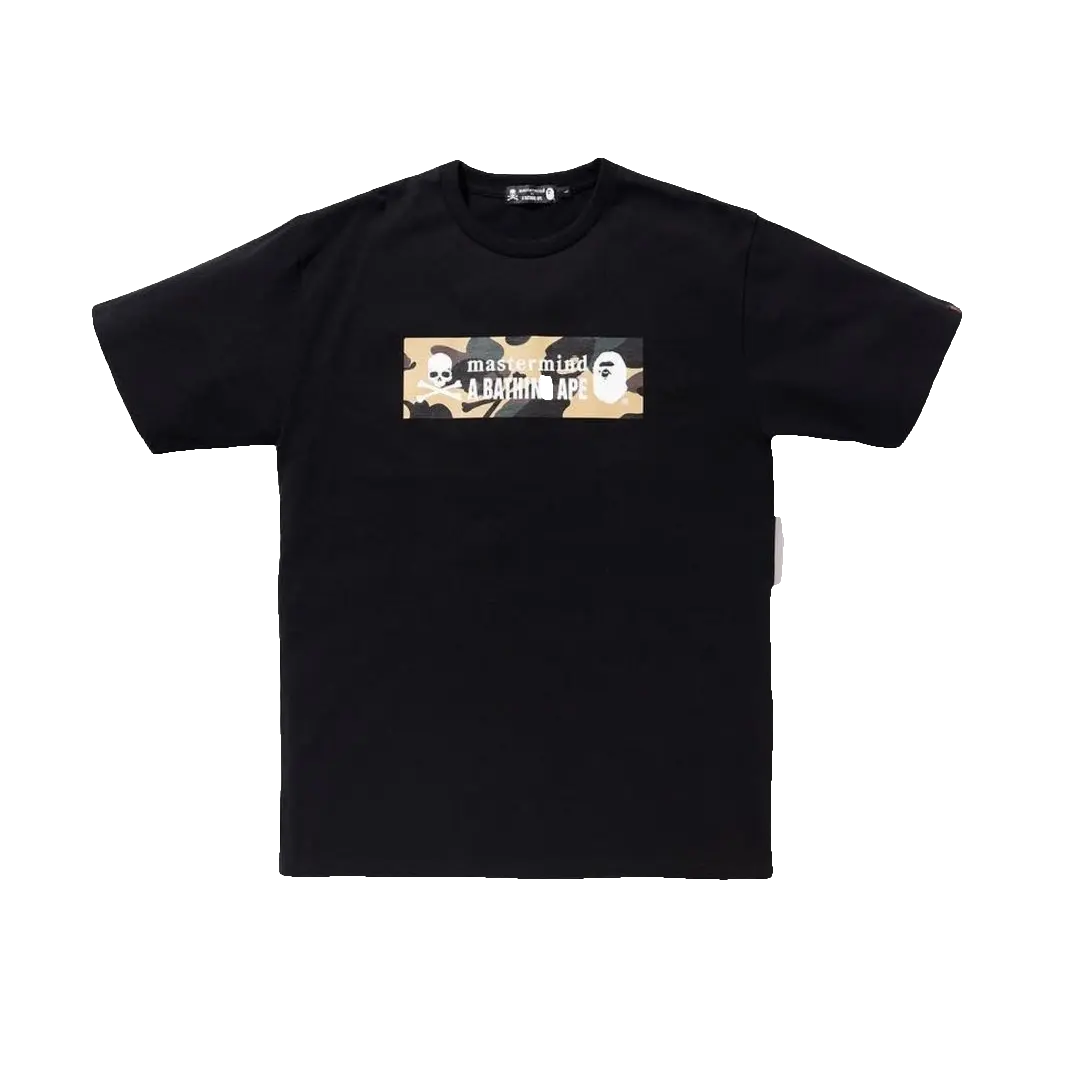 A Bathing Ape x Mastermind Japan Camo Logo Tee - Black/Yellow Camo Bape