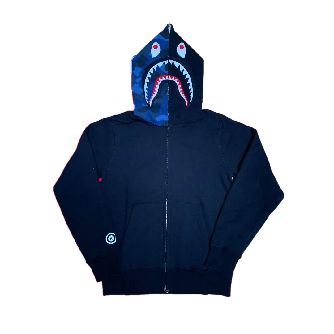 A Bathing Ape Color Camo Shark Full Zip Hoodie - Black/Blue Hood Bape