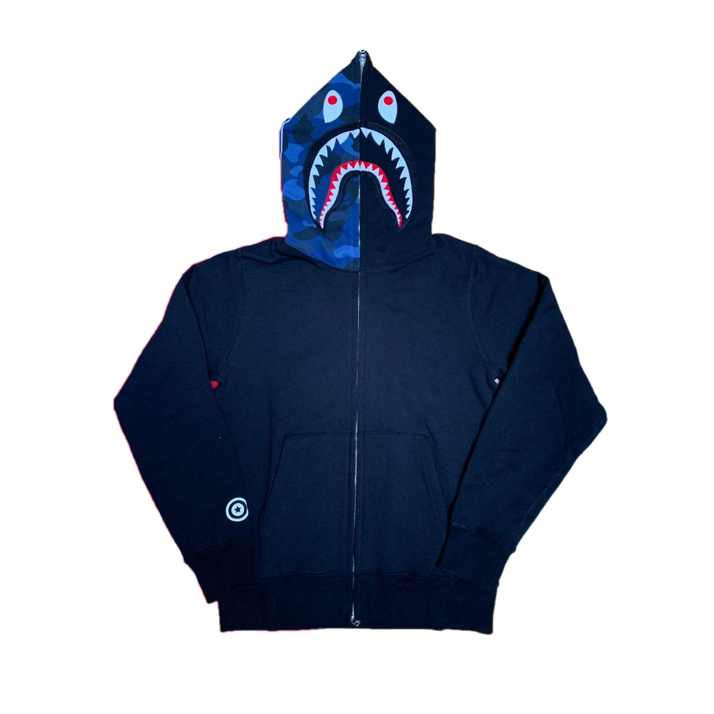 A Bathing Ape Color Camo Shark Full Zip Hoodie - Black/Blue Hood