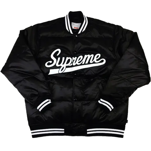 Supreme Script Varsity Puffy Jacket - Black - Used Supreme