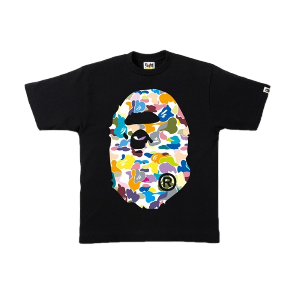 A Bathing Ape Multi Camo Big Ape Head Tee - Black - Used Bape