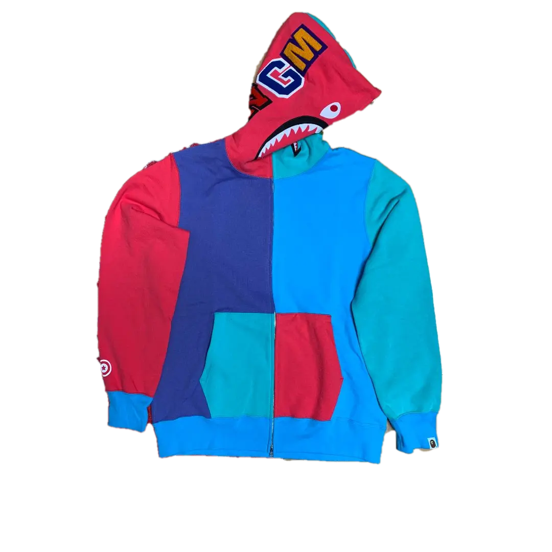A Bathing Ape Multi Shark Full Zip Hoodie - Purple/Red/Teal/Light Blue Bape