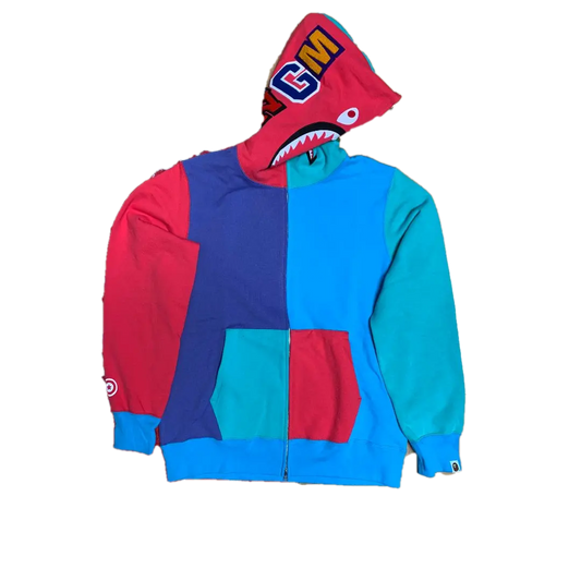 A Bathing Ape Multi Shark Full Zip Hoodie - Purple/Red/Teal/Light Blue Bape